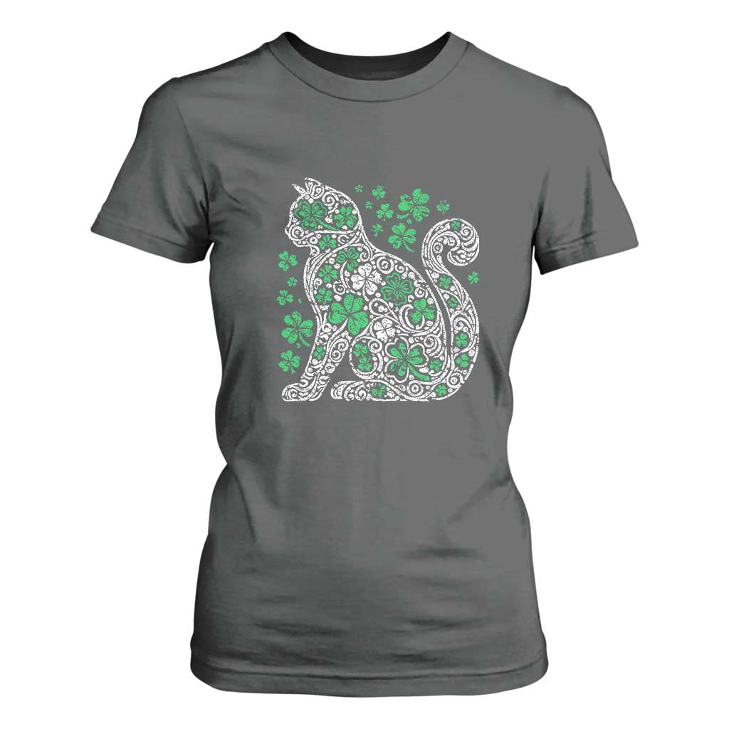 Irish Shamrock Cat Graphic T Shirt For Women Saint Patrick Day for Cat Lovers TS02 Dark Heather Print Your Wear