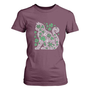 Irish Shamrock Cat Graphic T Shirt For Women Saint Patrick Day for Cat Lovers TS02 Maroon Print Your Wear