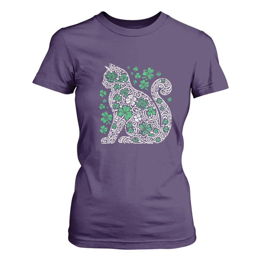 Irish Shamrock Cat Graphic T Shirt For Women Saint Patrick Day for Cat Lovers TS02 Purple Print Your Wear