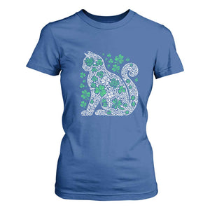 Irish Shamrock Cat Graphic T Shirt For Women Saint Patrick Day for Cat Lovers TS02 Royal Blue Print Your Wear