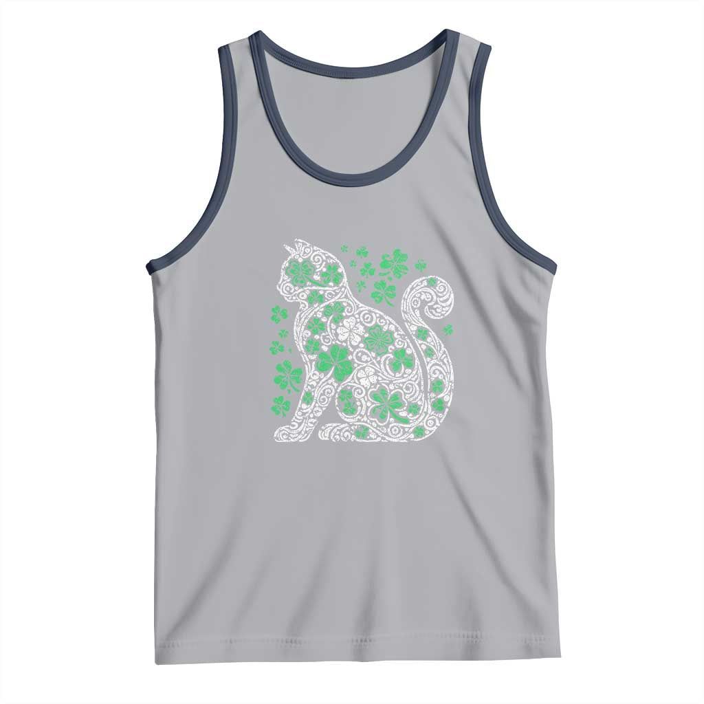 Irish Shamrock Cat Graphic Tank Top Saint Patrick Day for Cat Lovers TS02 Athletic Heather Navy Print Your Wear