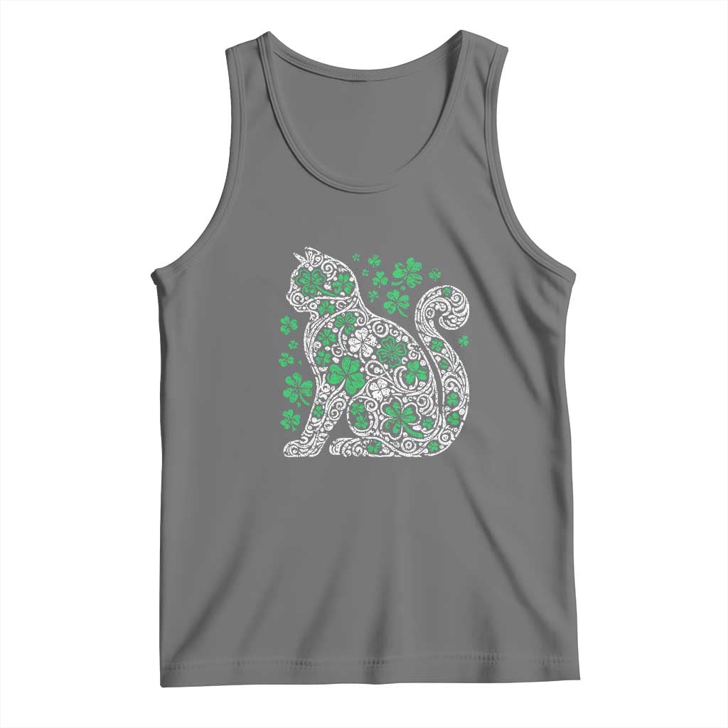 Irish Shamrock Cat Graphic Tank Top Saint Patrick Day for Cat Lovers TS02 Black Heather Print Your Wear