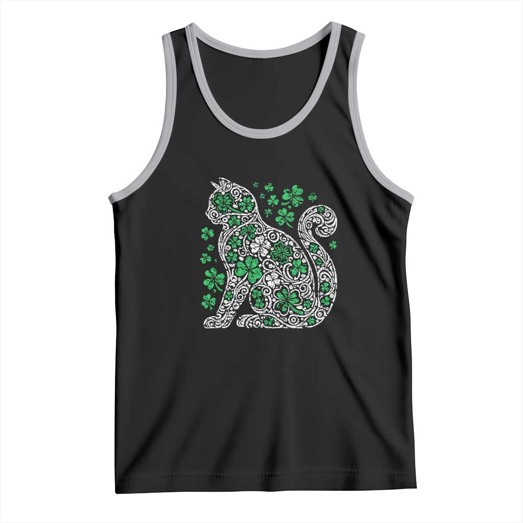 Irish Shamrock Cat Graphic Tank Top Saint Patrick Day for Cat Lovers TS02 Black Athletic Heather Print Your Wear