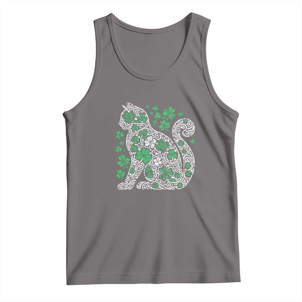 Irish Shamrock Cat Graphic Tank Top Saint Patrick Day for Cat Lovers TS02 Deep Heather Print Your Wear