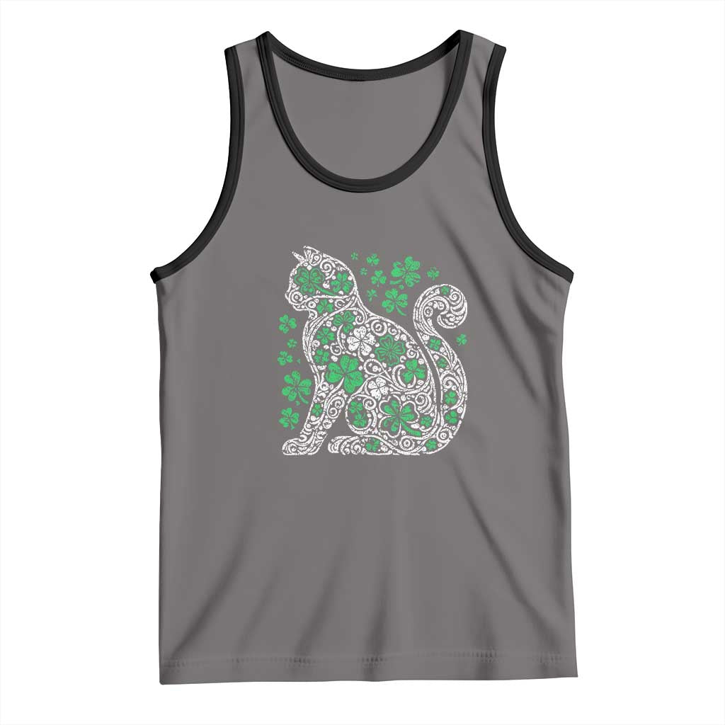 Irish Shamrock Cat Graphic Tank Top Saint Patrick Day for Cat Lovers TS02 Deep Heather Black Print Your Wear