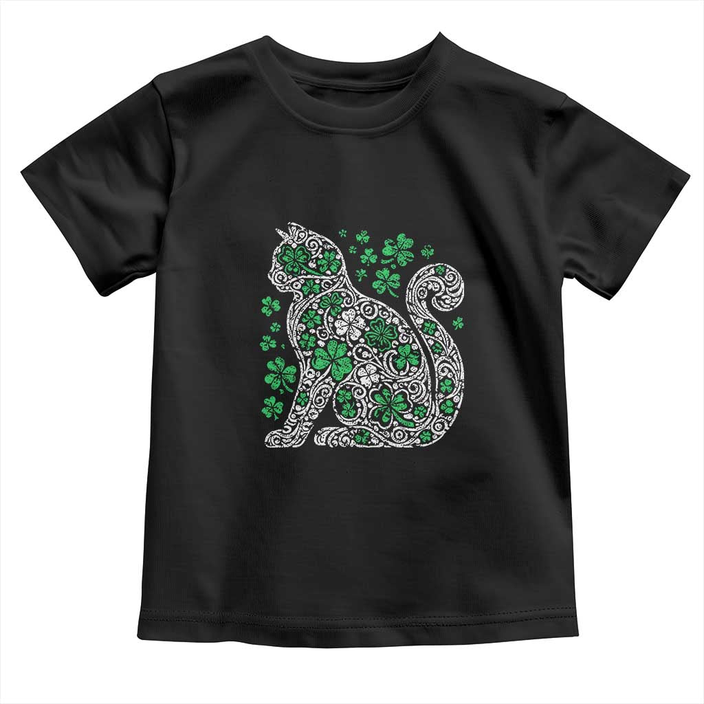 Irish Shamrock Cat Graphic Toddler T Shirt Saint Patrick Day for Cat Lovers TS02 Black Print Your Wear