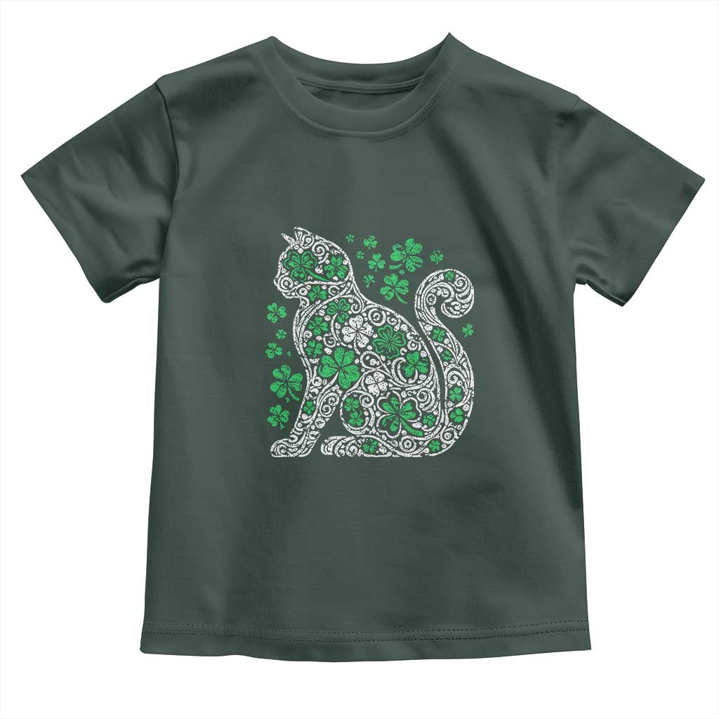 Irish Shamrock Cat Graphic Toddler T Shirt Saint Patrick Day for Cat Lovers TS02 Dark Forest Green Print Your Wear