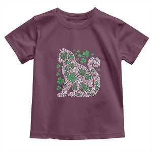 Irish Shamrock Cat Graphic Toddler T Shirt Saint Patrick Day for Cat Lovers TS02 Maroon Print Your Wear