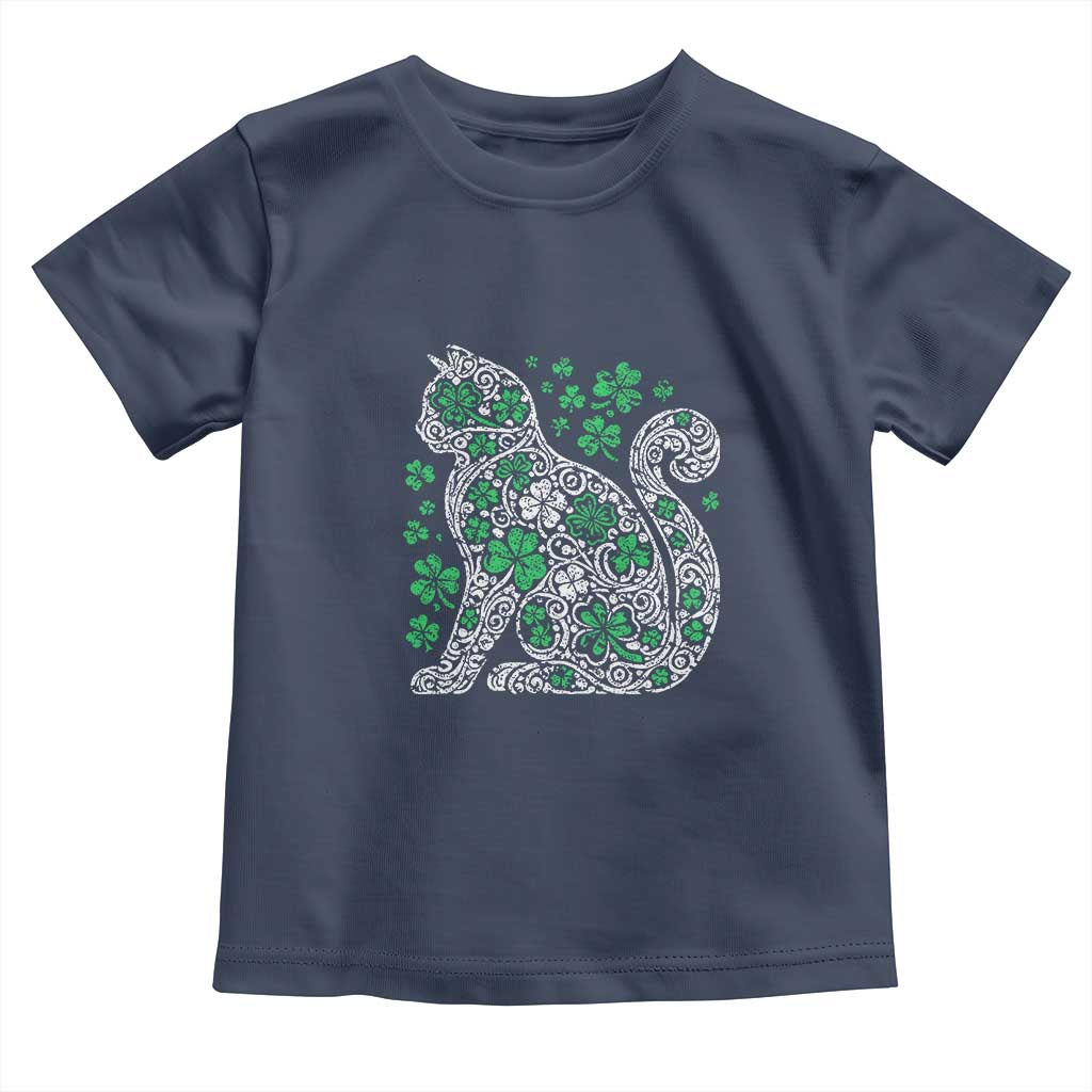 Irish Shamrock Cat Graphic Toddler T Shirt Saint Patrick Day for Cat Lovers TS02 Navy Print Your Wear