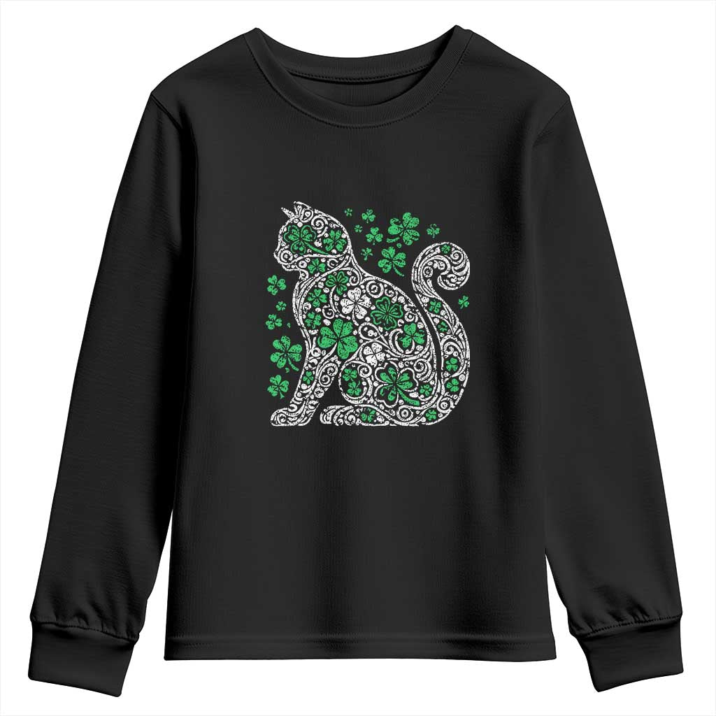 Irish Shamrock Cat Graphic Youth Sweatshirt Saint Patrick Day for Cat Lovers TS02 Black Print Your Wear