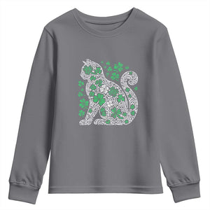 Irish Shamrock Cat Graphic Youth Sweatshirt Saint Patrick Day for Cat Lovers TS02 Charcoal Print Your Wear