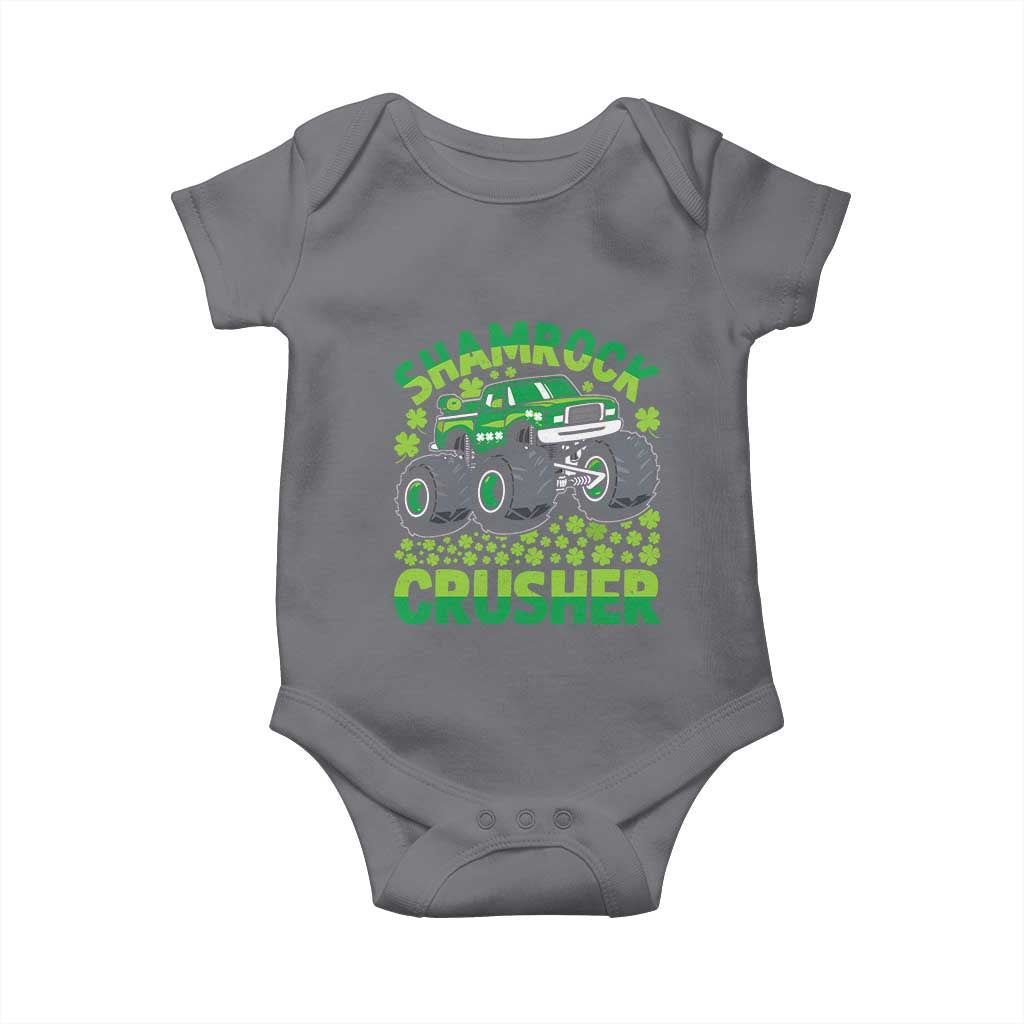 Funny Shamrock Crusher Monster Truck Baby Onesie Happy St Patricks Day Boys TS02 Charcoal Print Your Wear