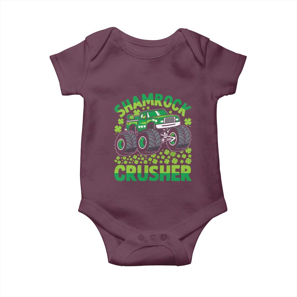 Funny Shamrock Crusher Monster Truck Baby Onesie Happy St Patricks Day Boys TS02 Maroon Print Your Wear