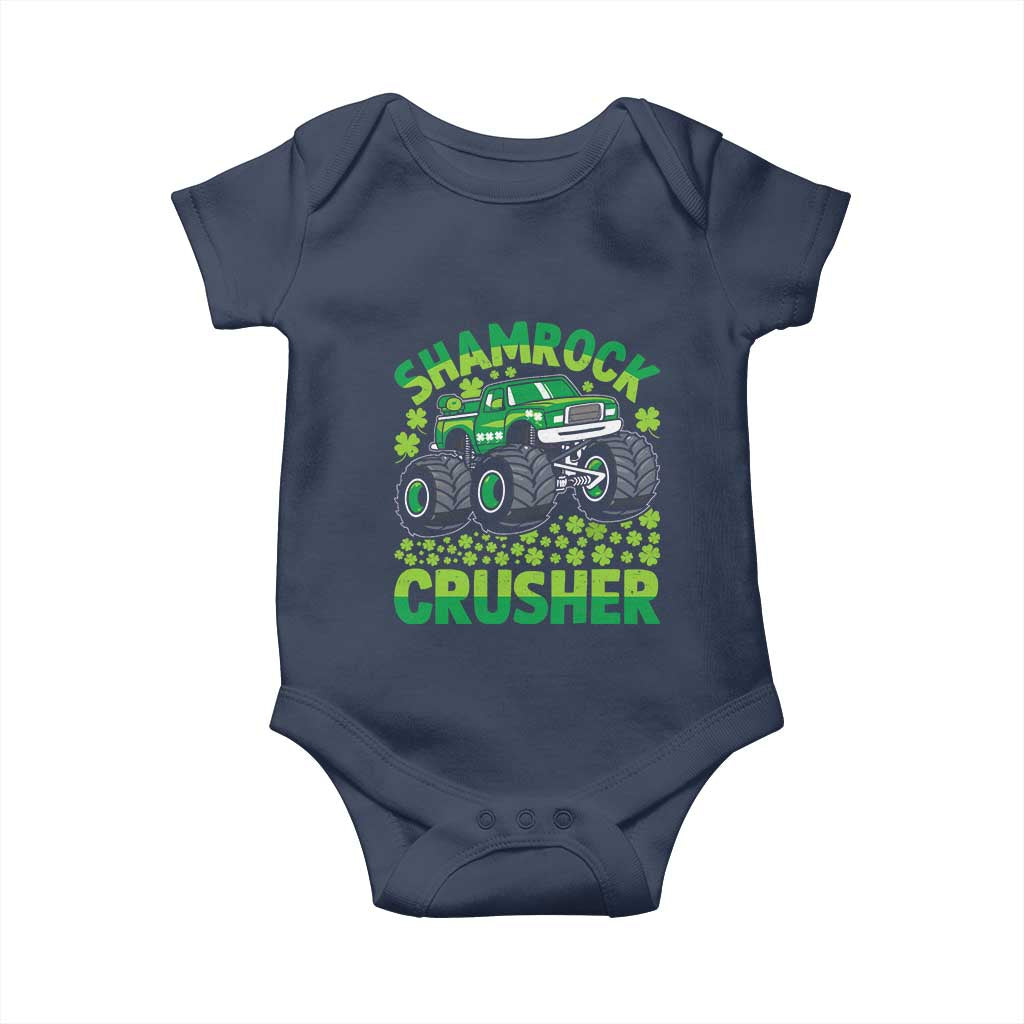 Funny Shamrock Crusher Monster Truck Baby Onesie Happy St Patricks Day Boys TS02 Navy Print Your Wear