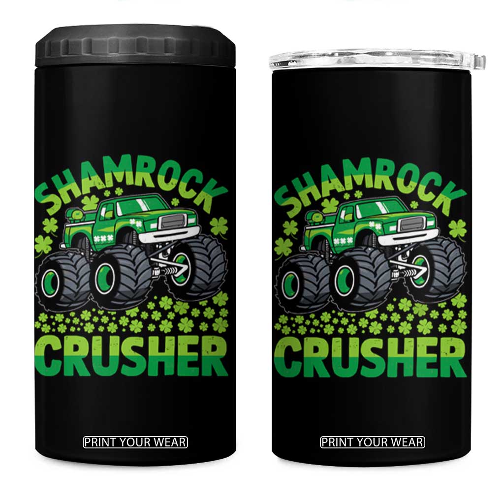 Funny Shamrock Crusher Monster Truck 4 in 1 Can Cooler Tumbler Happy St Patricks Day Boys TS02 One Size: 16 oz Black Print Your Wear