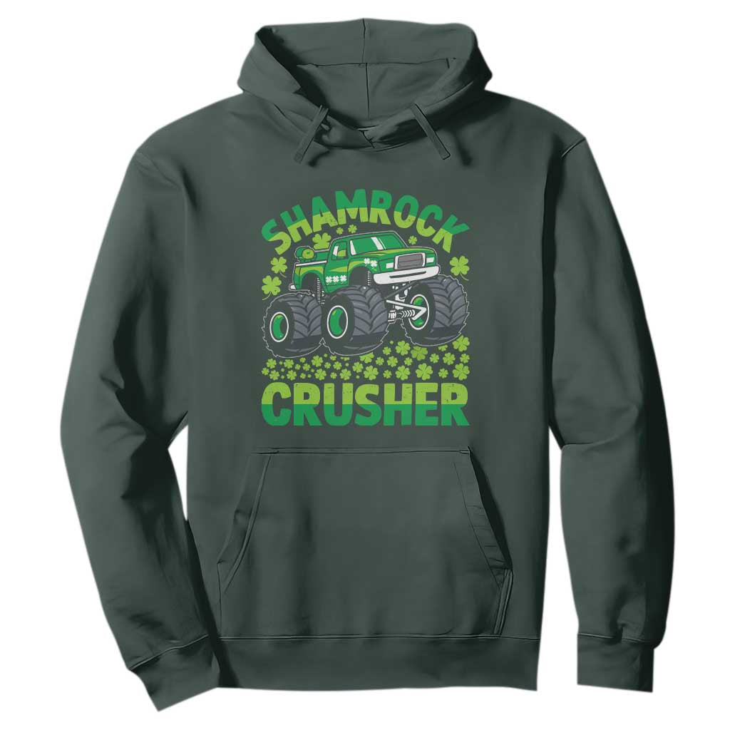 Funny Shamrock Crusher Monster Truck Hoodie Happy St Patricks Day Boys TS02 Dark Forest Green Print Your Wear