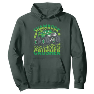Funny Shamrock Crusher Monster Truck Hoodie Happy St Patricks Day Boys TS02 Dark Forest Green Print Your Wear