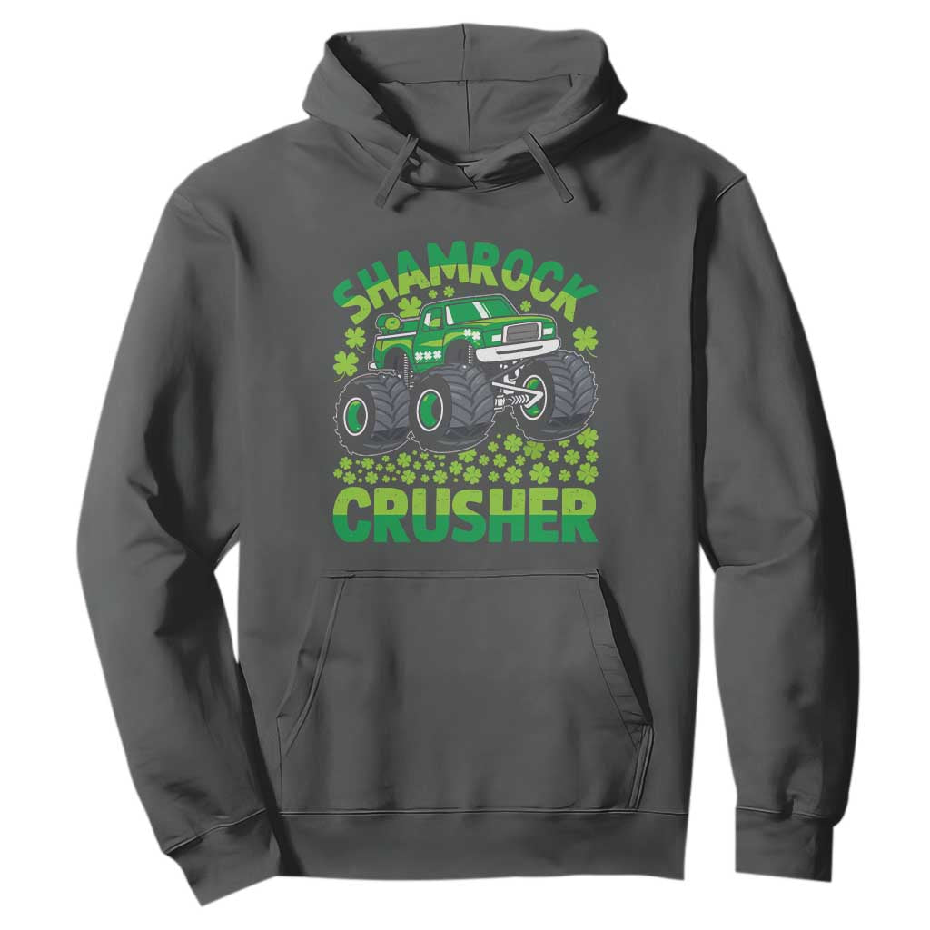 Funny Shamrock Crusher Monster Truck Hoodie Happy St Patricks Day Boys TS02 Dark Heather Print Your Wear