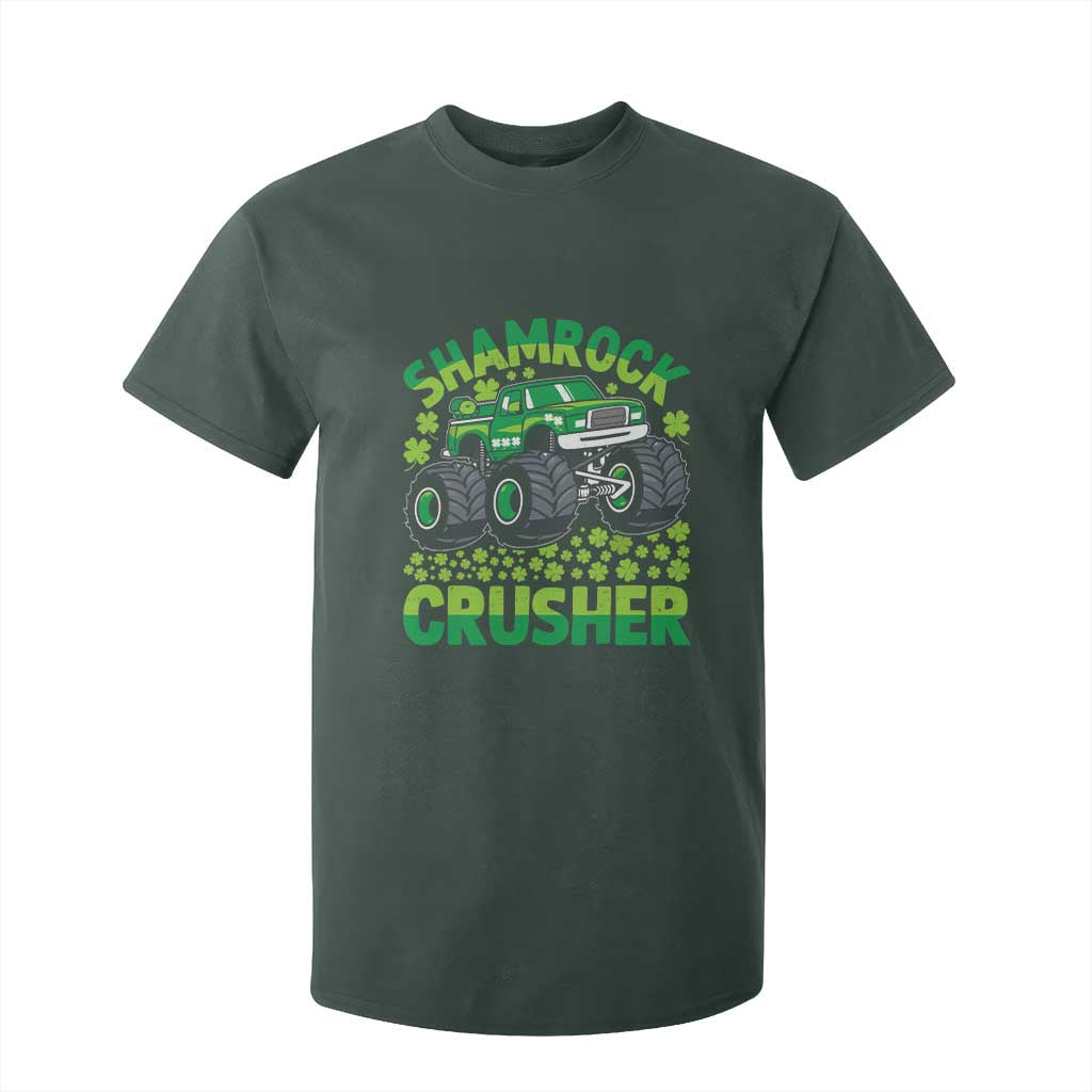 Funny Shamrock Crusher Monster Truck T Shirt For Kid Happy St Patricks Day Boys TS02 Dark Forest Green Print Your Wear