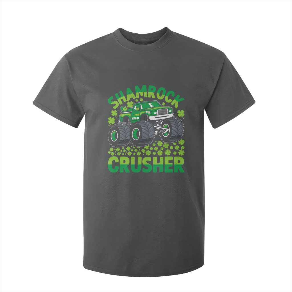 Funny Shamrock Crusher Monster Truck T Shirt For Kid Happy St Patricks Day Boys TS02 Dark Heather Print Your Wear