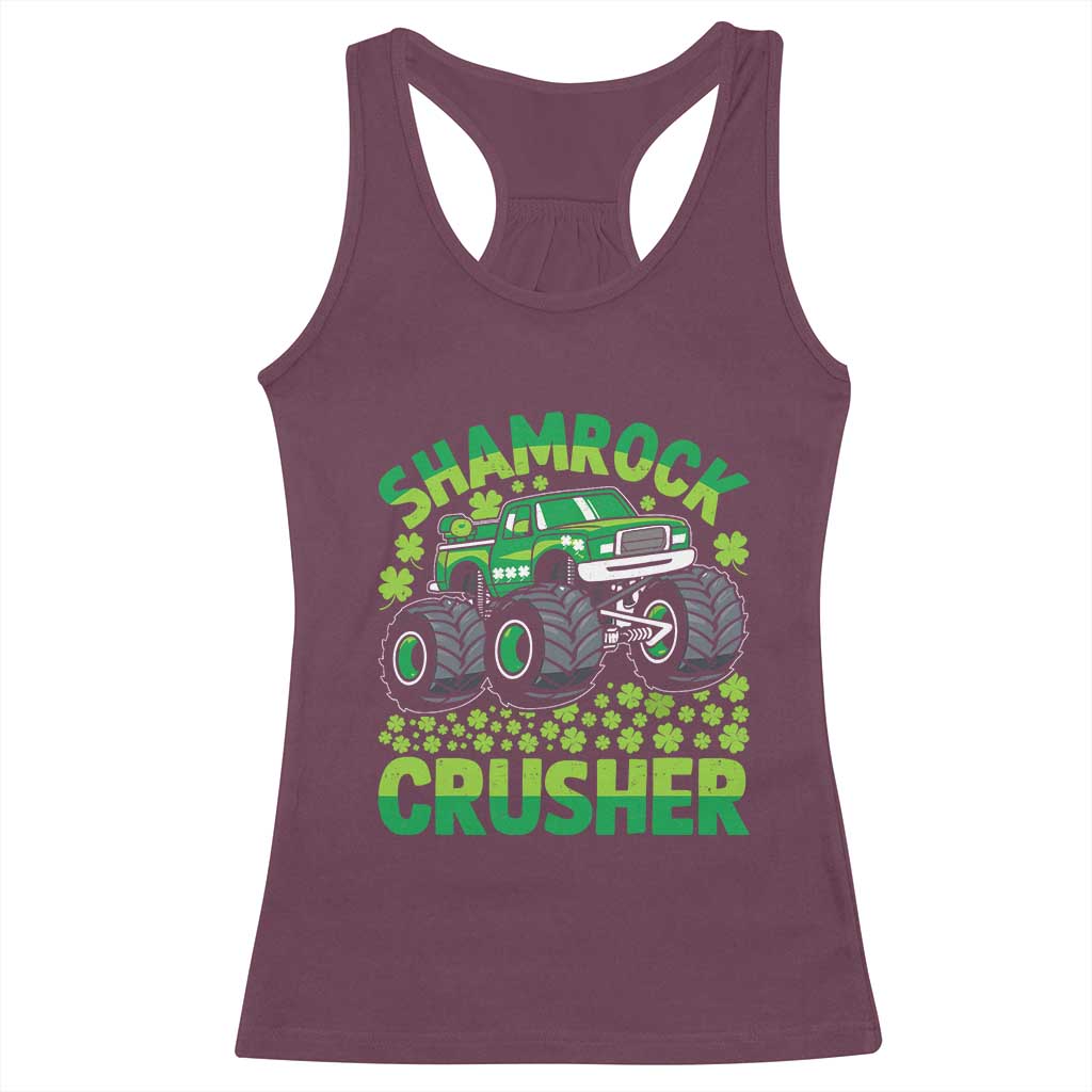 Funny Shamrock Crusher Monster Truck Racerback Tank Top Happy St Patricks Day Boys TS02 Maroon Print Your Wear