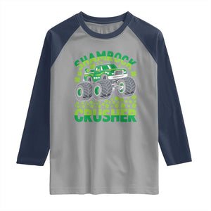 Funny Shamrock Crusher Monster Truck Raglan Shirt Happy St Patricks Day Boys TS02 Sport Gray Navy Print Your Wear