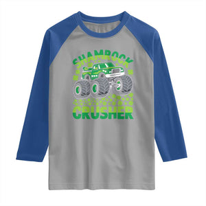 Funny Shamrock Crusher Monster Truck Raglan Shirt Happy St Patricks Day Boys TS02 Sport Gray Royal Print Your Wear