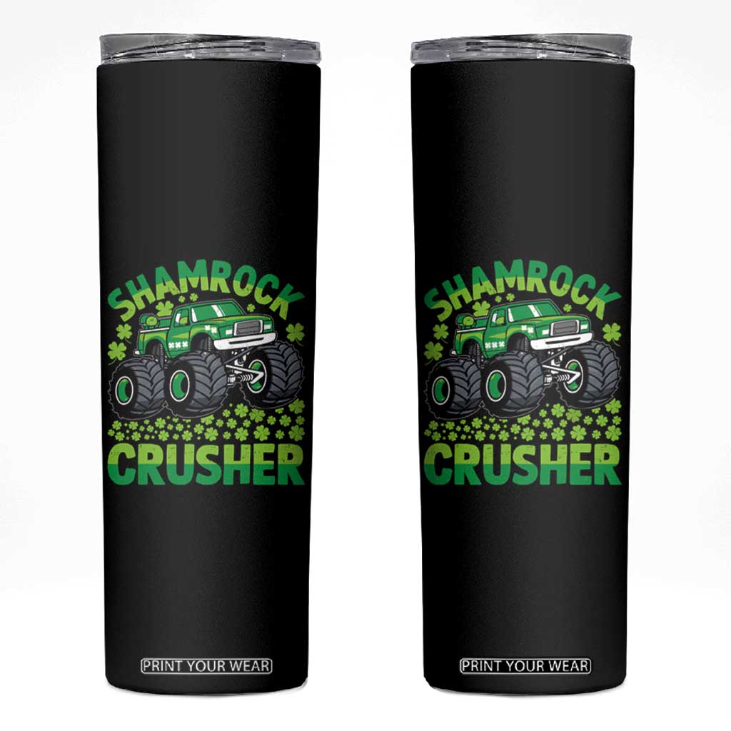 Funny Shamrock Crusher Monster Truck Skinny Tumbler Happy St Patricks Day Boys TS02 Black Print Your Wear