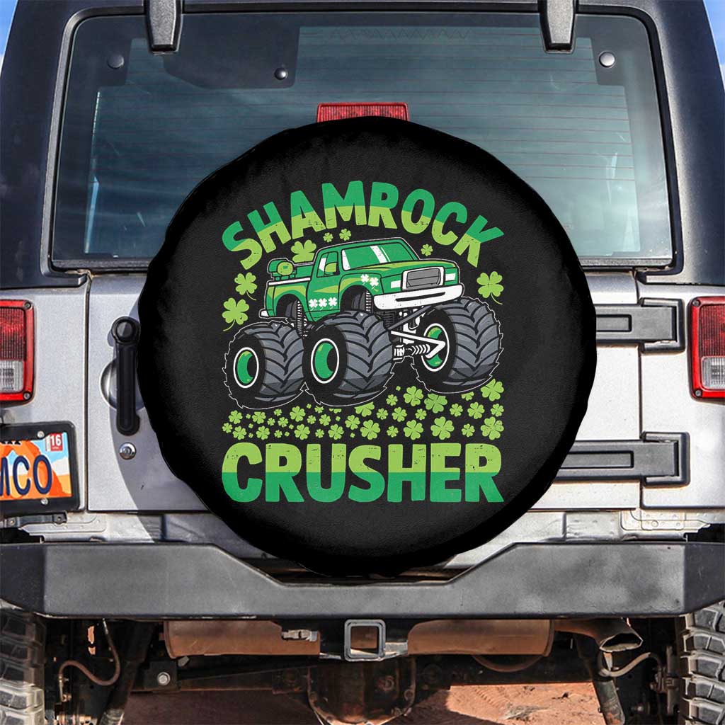 Funny Shamrock Crusher Monster Truck Spare Tire Cover Happy St Patricks Day Boys TS02 No hole Black Print Your Wear