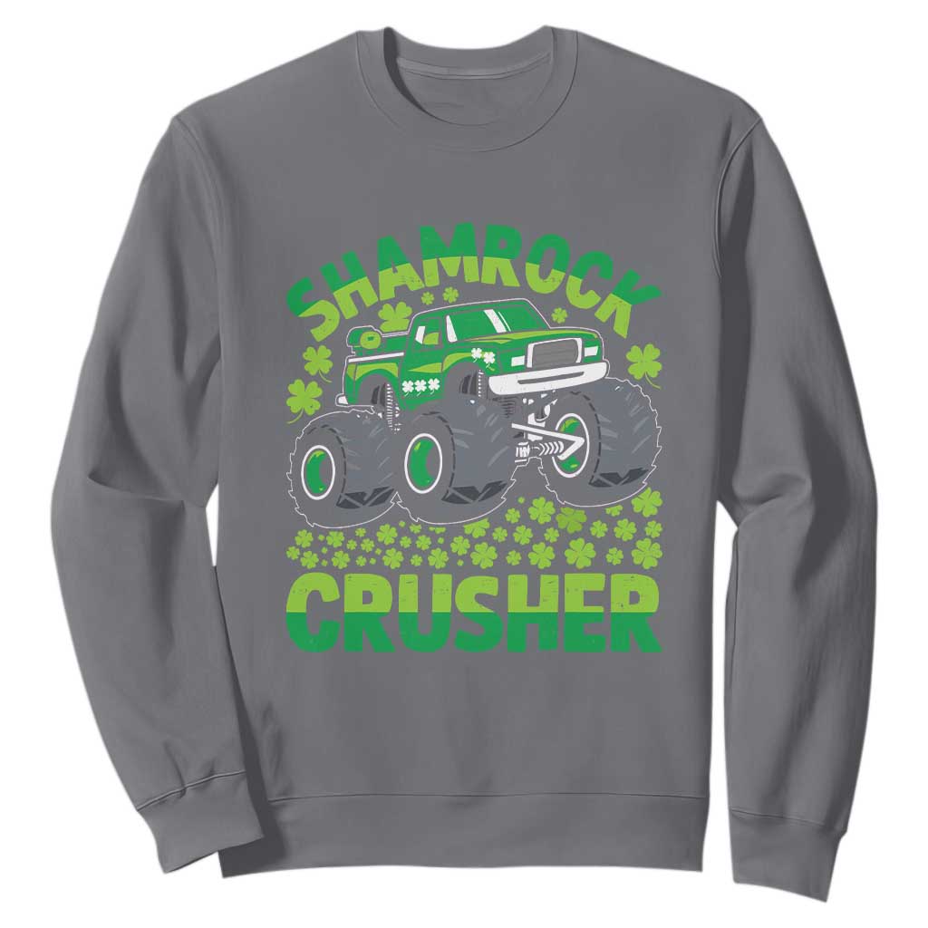 Funny Shamrock Crusher Monster Truck Sweatshirt Happy St Patricks Day Boys TS02 Charcoal Print Your Wear