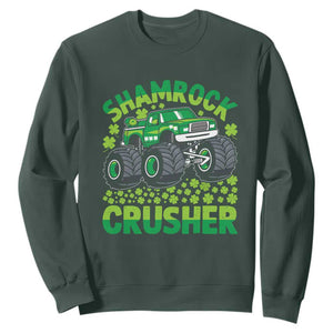 Funny Shamrock Crusher Monster Truck Sweatshirt Happy St Patricks Day Boys TS02 Dark Forest Green Print Your Wear