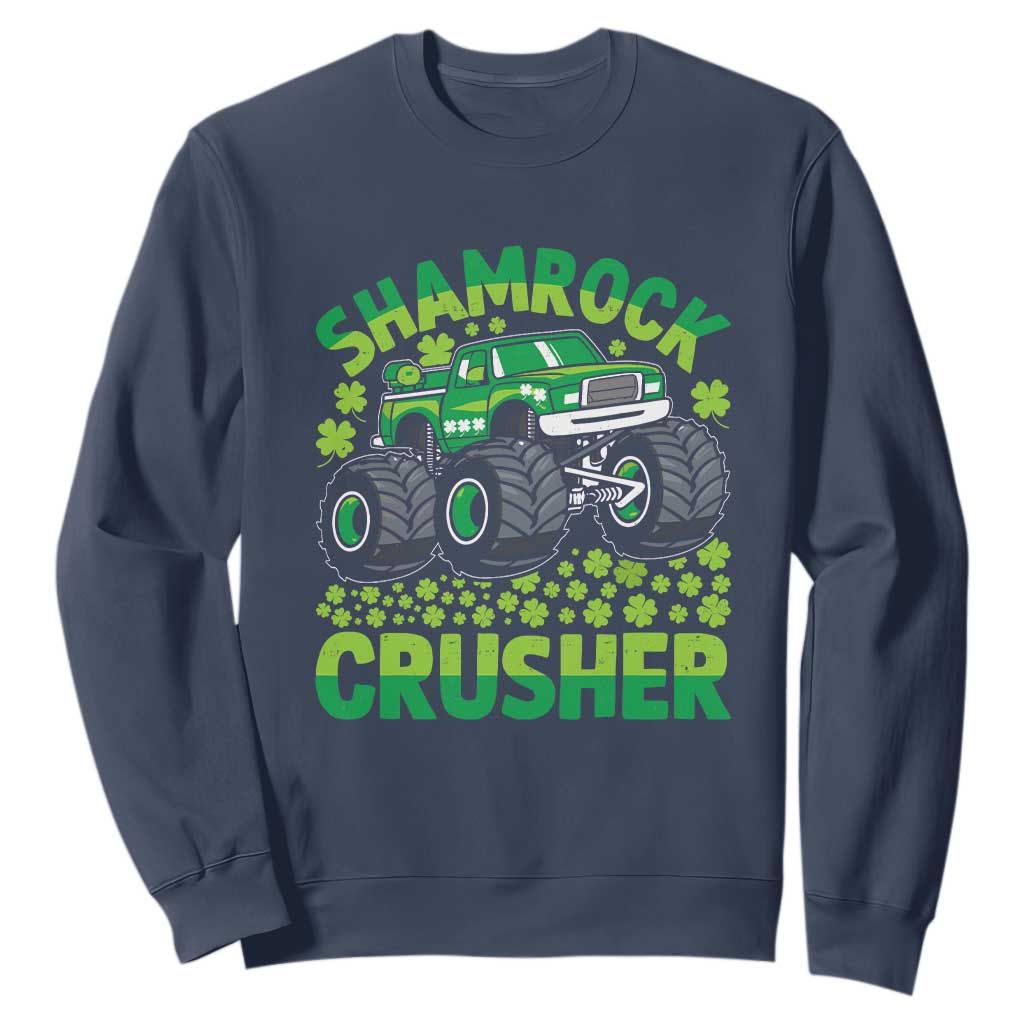 Funny Shamrock Crusher Monster Truck Sweatshirt Happy St Patricks Day Boys TS02 Navy Print Your Wear