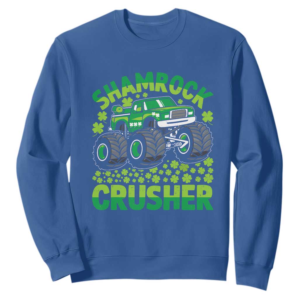 Funny Shamrock Crusher Monster Truck Sweatshirt Happy St Patricks Day Boys TS02 Royal Blue Print Your Wear