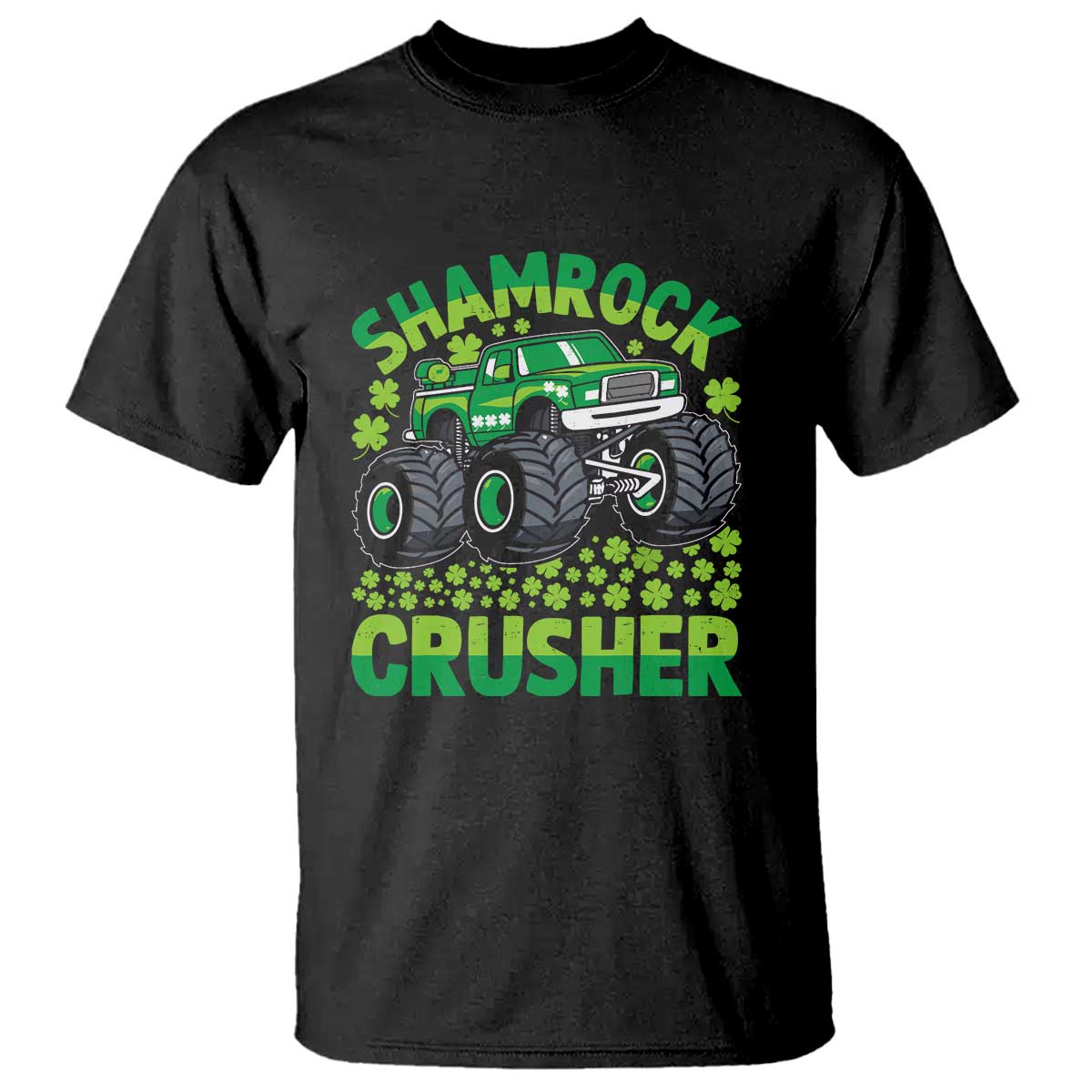 Funny Shamrock Crusher Monster Truck T Shirt Happy St Patricks Day Boys TS02 Black Print Your Wear