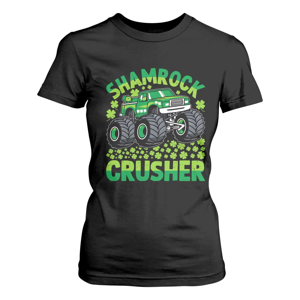 Funny Shamrock Crusher Monster Truck T Shirt For Women Happy St Patricks Day Boys TS02 Black Print Your Wear
