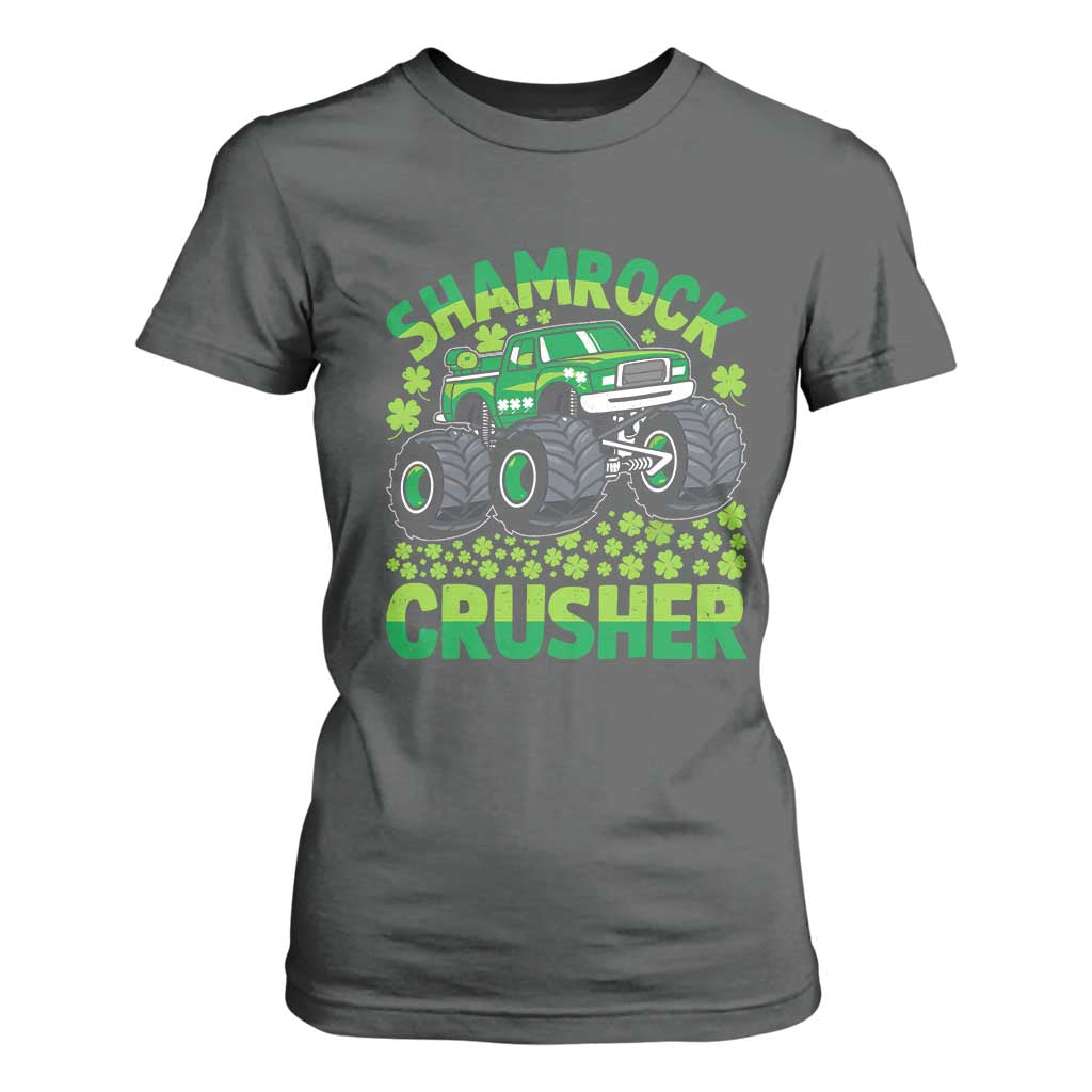 Funny Shamrock Crusher Monster Truck T Shirt For Women Happy St Patricks Day Boys TS02 Dark Heather Print Your Wear