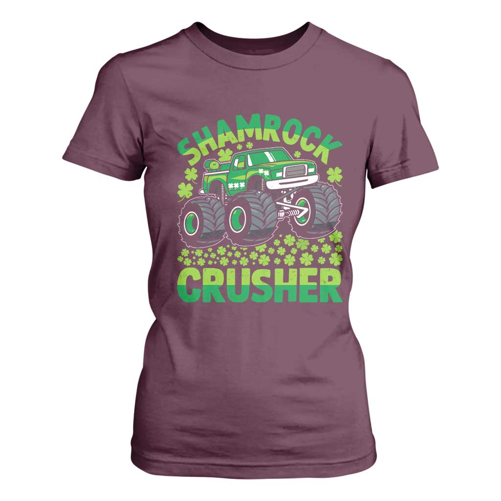 Funny Shamrock Crusher Monster Truck T Shirt For Women Happy St Patricks Day Boys TS02 Maroon Print Your Wear