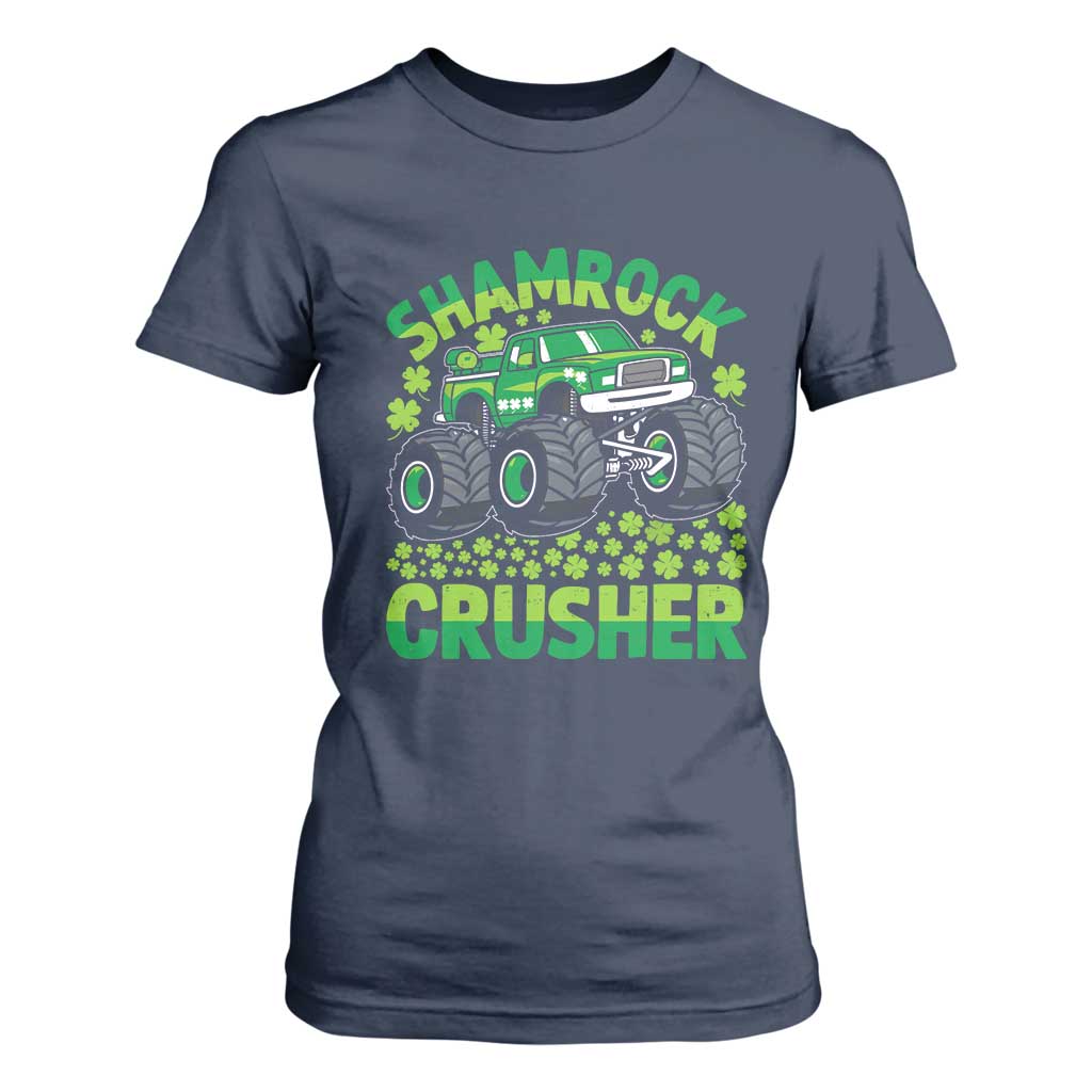 Funny Shamrock Crusher Monster Truck T Shirt For Women Happy St Patricks Day Boys TS02 Navy Print Your Wear