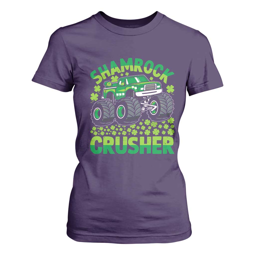 Funny Shamrock Crusher Monster Truck T Shirt For Women Happy St Patricks Day Boys TS02 Purple Print Your Wear