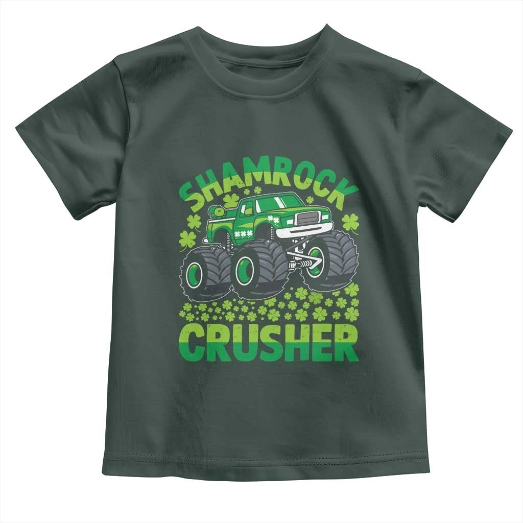 Funny Shamrock Crusher Monster Truck Toddler T Shirt Happy St Patricks Day Boys TS02 Dark Forest Green Print Your Wear