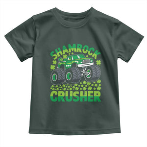 Funny Shamrock Crusher Monster Truck Toddler T Shirt Happy St Patricks Day Boys TS02 Dark Forest Green Print Your Wear