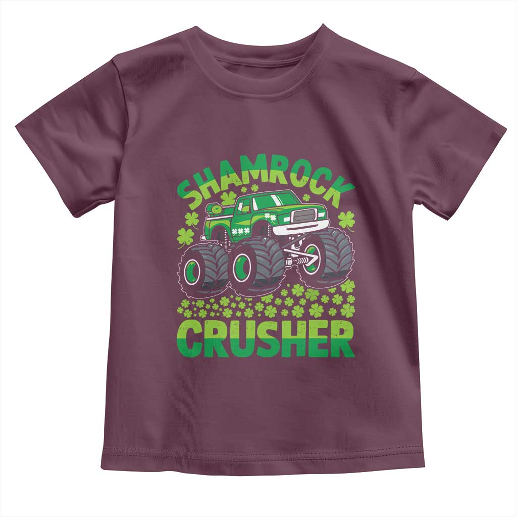 Funny Shamrock Crusher Monster Truck Toddler T Shirt Happy St Patricks Day Boys TS02 Maroon Print Your Wear