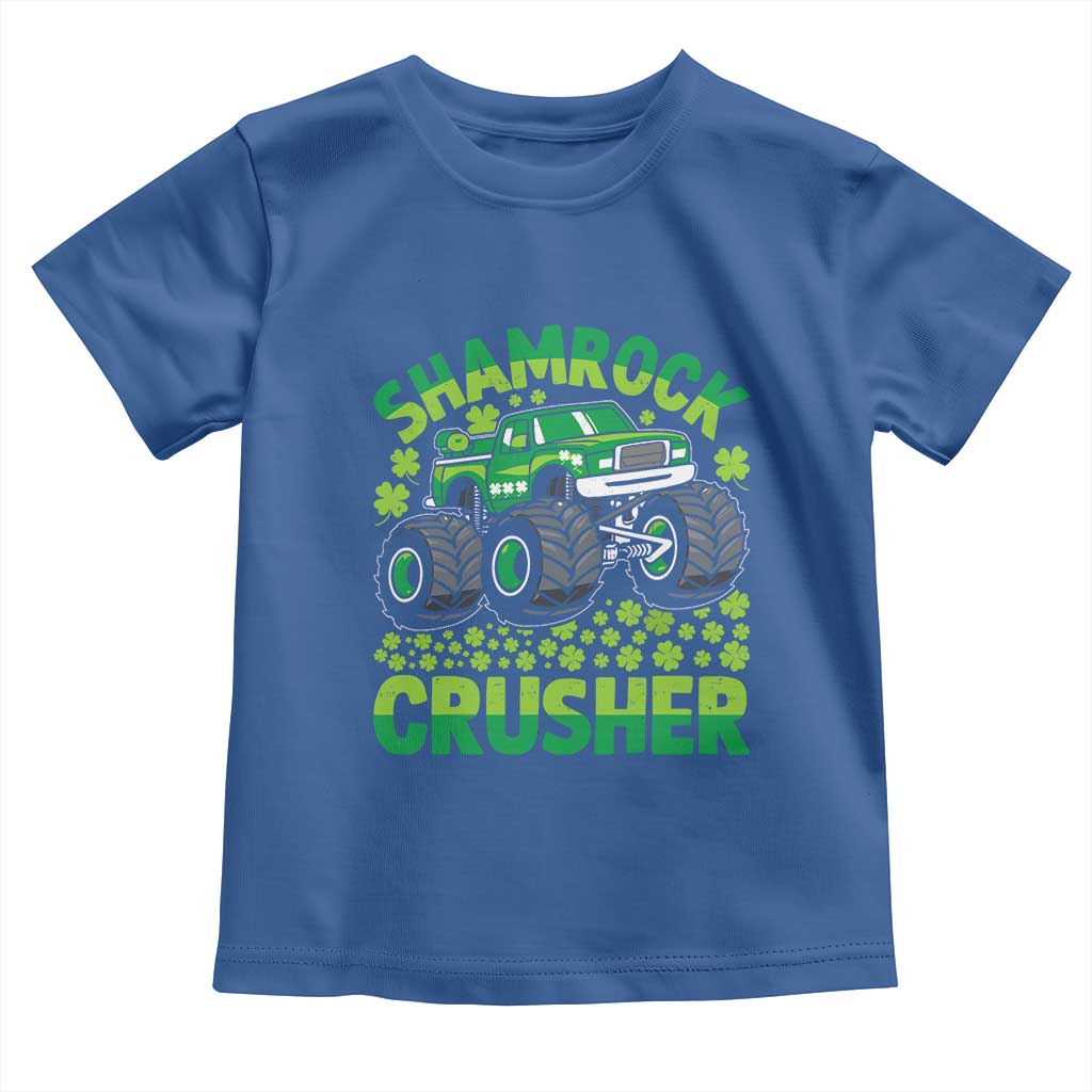 Funny Shamrock Crusher Monster Truck Toddler T Shirt Happy St Patricks Day Boys TS02 Royal Blue Print Your Wear