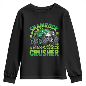 Funny Shamrock Crusher Monster Truck Youth Sweatshirt Happy St Patricks Day Boys TS02 Black Print Your Wear
