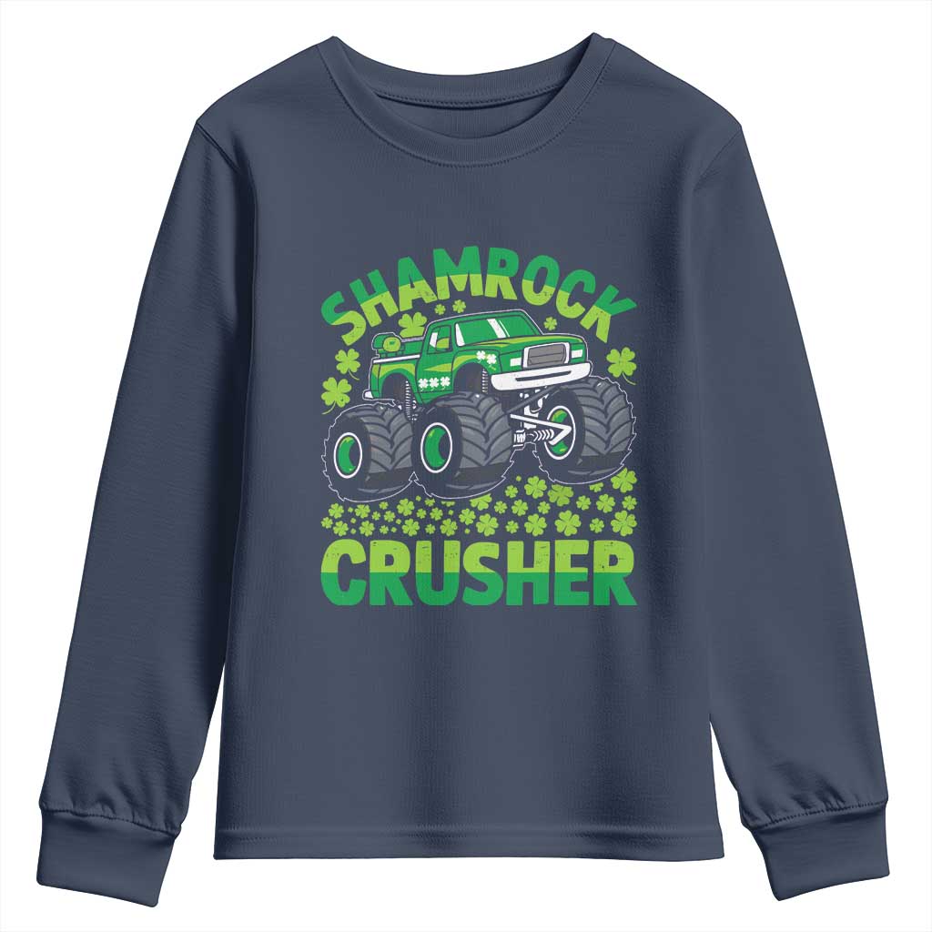 Funny Shamrock Crusher Monster Truck Youth Sweatshirt Happy St Patricks Day Boys TS02 Navy Print Your Wear
