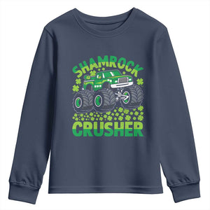 Funny Shamrock Crusher Monster Truck Youth Sweatshirt Happy St Patricks Day Boys TS02 Navy Print Your Wear