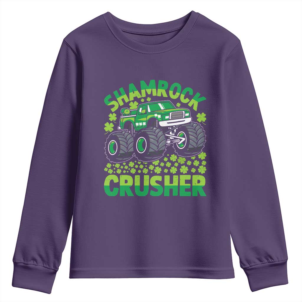 Funny Shamrock Crusher Monster Truck Youth Sweatshirt Happy St Patricks Day Boys TS02 Purple Print Your Wear