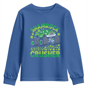 Funny Shamrock Crusher Monster Truck Youth Sweatshirt Happy St Patricks Day Boys TS02 Royal Blue Print Your Wear