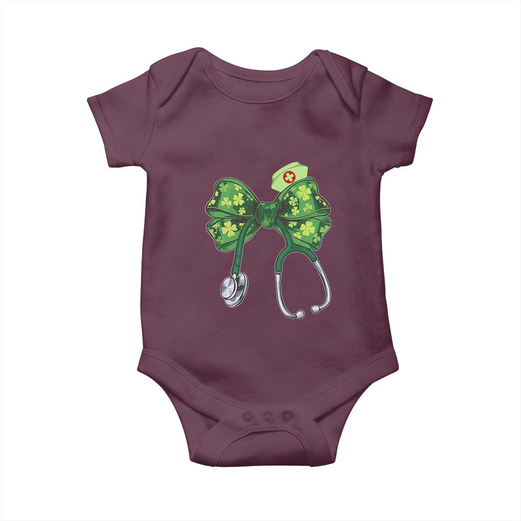 Shamrock Coquette Bow Stethoscope Baby Onesie Registered Nurse Nursing St Patricks Day TS02 Maroon Print Your Wear