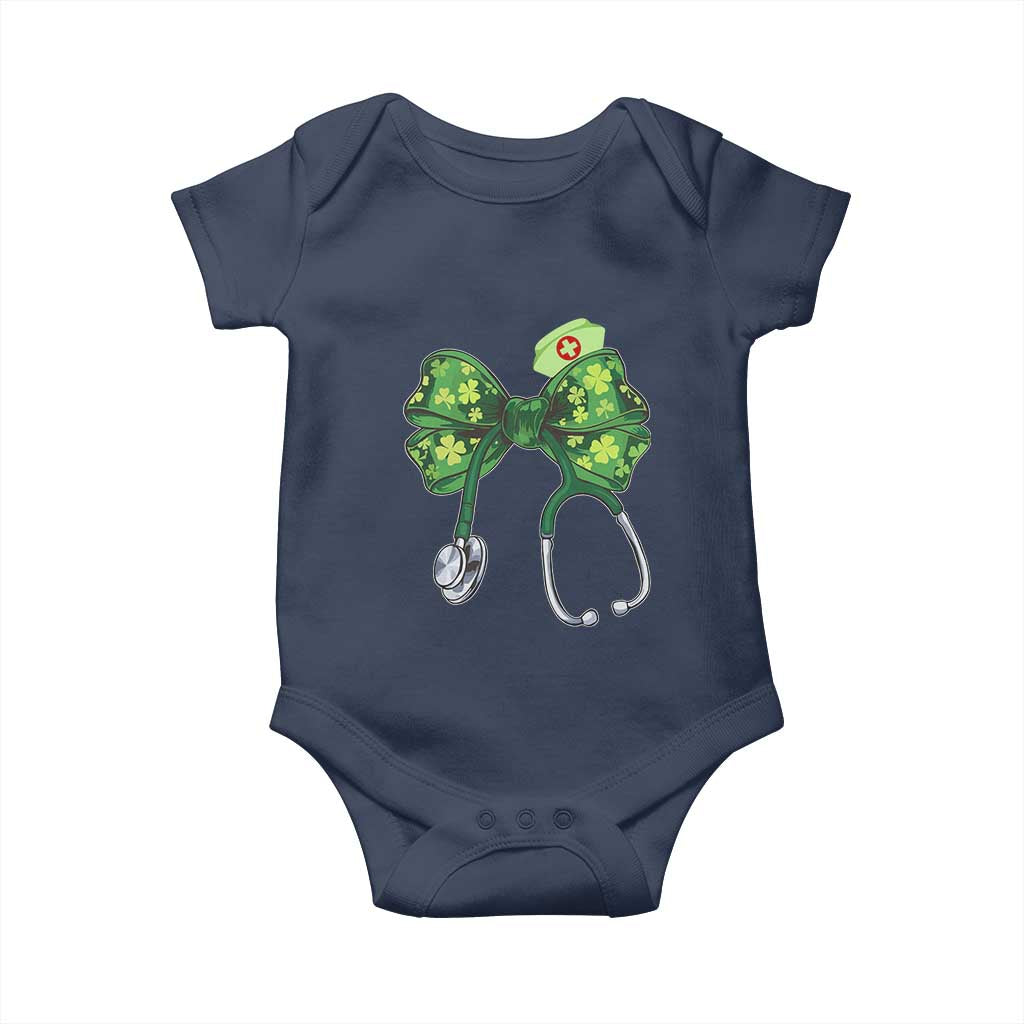 Shamrock Coquette Bow Stethoscope Baby Onesie Registered Nurse Nursing St Patricks Day TS02 Navy Print Your Wear